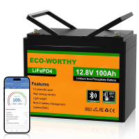 Акумуляторна батарея Eco-Worthy LiFePO4 12,8V 100Ah,(50 / 100A), bluetooth. -7&amp;deg;C до 60&amp;deg;C, винт M8, 260х168х209 мм. 12 кг